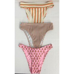 3 Swimsuit Bottom Women Size XXS 0 New Floral Stripes Cheeky High Leg Multicolor